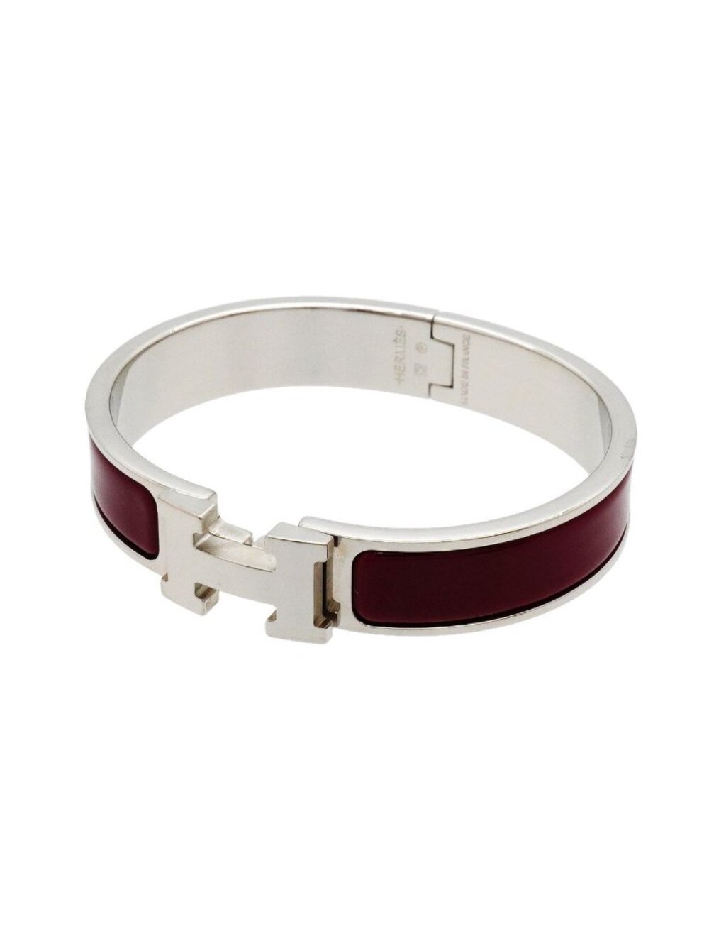 Hermes Bangle Clic Clac PM Metal Silver Red Bracelet